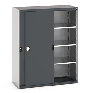 Bott cubio cupboard with lockable sliding doors 1600mm high x 1300mm wide x 525mm deep and supplied with 3 x 160kg capacity shelves.   Ideal for areas with limited space where standard outward opening doors would not be suitable.... Bott Cubio Sliding Door Cupboards restricted space tool cupboard